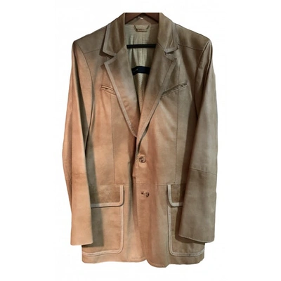 Pre-owned Roberto Cavalli Leather Jacket In Camel