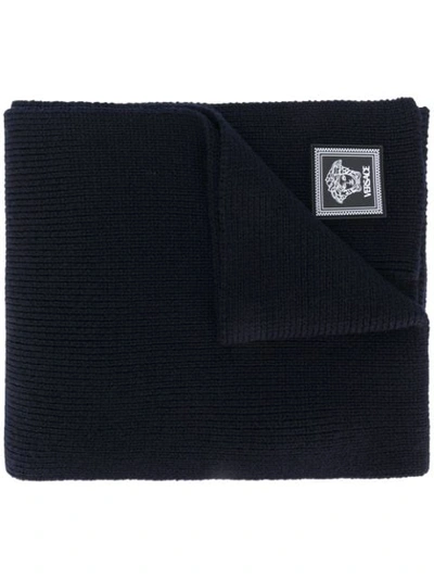 Versace Logo-patch Scarf In Blue