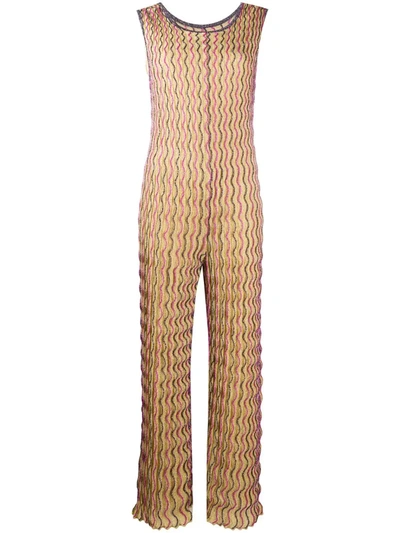 M Missoni Wave-print Knitted Jumpsuit In Gold