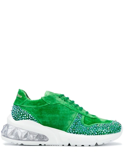 Philipp Plein Velvet Studded Runner Trainers In Green