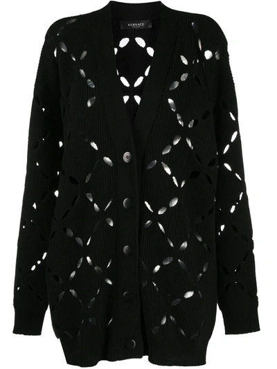 Versace Cut-out Pattern Cardigan In Black