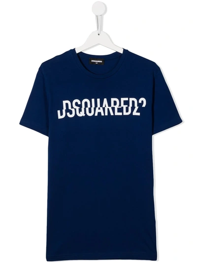 Dsquared2 Teen Split Logo Print T-shirt In Blue