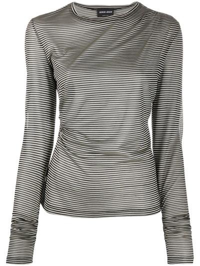 Giorgio Armani Striped Long Sleeved T-shirt In White