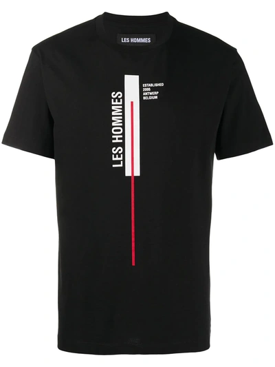 Les Hommes T-shirt Vertical Line Logo In Cotone In Black