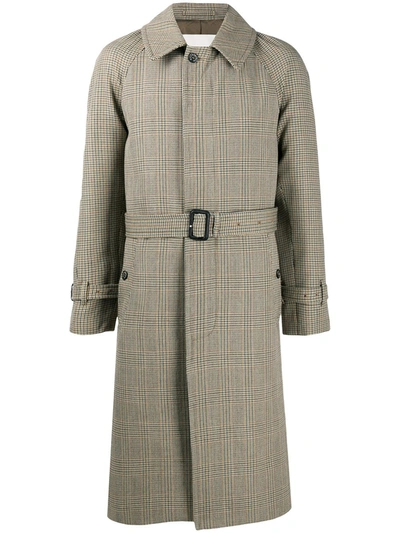 Mackintosh Belted Houndstooth Trench Coat In Brown