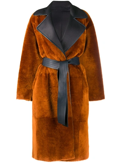 Blancha Reversible Tie-waist Coat In Brown