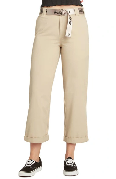 Dickies Belted High Waist Roll Cuff Crop Pants In Khaki