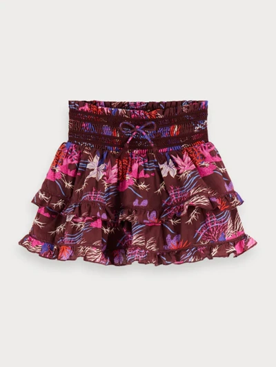 Scotch & Soda Print Ruffle Miniskirt In Multicolour