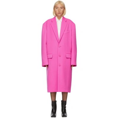 Balenciaga Heavy Cavalry Wool Twill Midi Coat In Pink