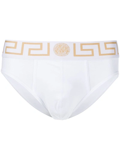 Versace Medusa Greek Key Waistband Briefs In White