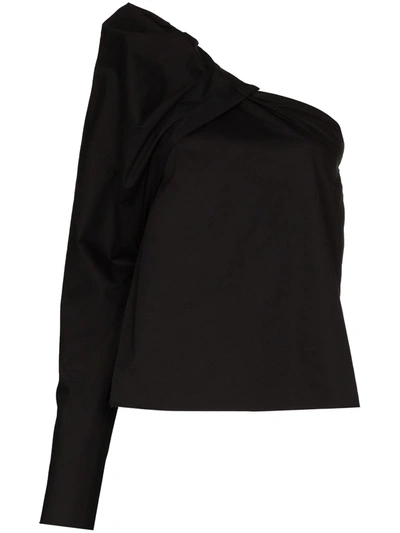 Johanna Ortiz Del Mar One-shoulder Cotton And Silk-blend Broderie Anglaise Peplum Top In Black