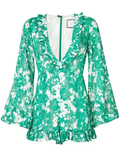 Alexis Floral Print Playsuit In Green