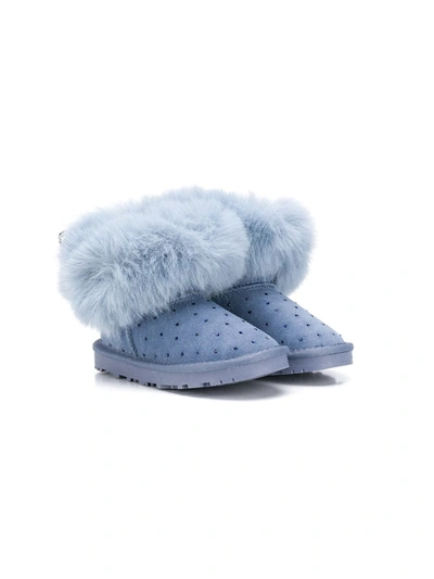 Monnalisa Babies' Fur-trimmed Strass Boots In Blue