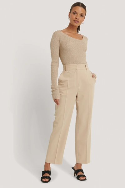 Na-kd Reborn High Rise Cropped Suit Pants Beige