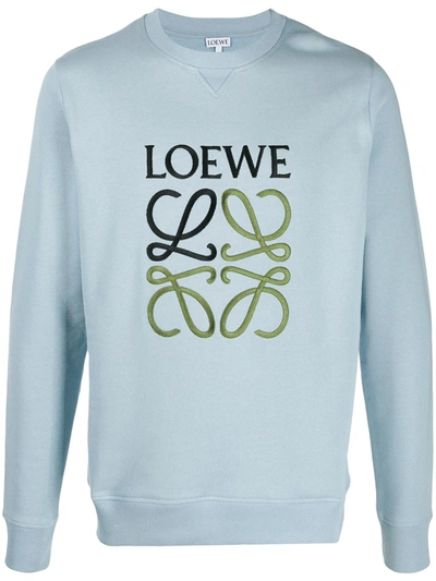 Loewe Anagram Embroidered Cotton Sweatshirt In Light Blue