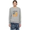 Loewe Anagram Embroidery Cotton Crewneck In Grey