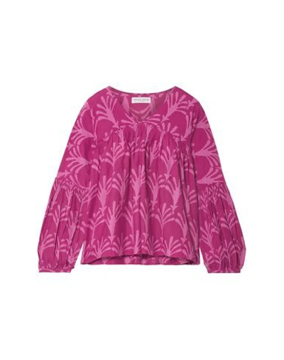 Apiece Apart Printed Cotton And Silk-blend Blouse In Fuchsia