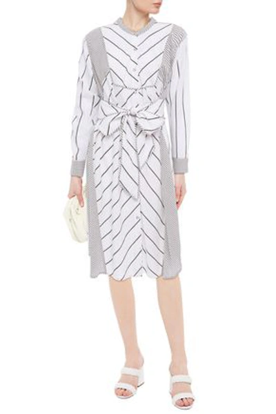 Diane Von Furstenberg Belted Striped Poplin Dress In White