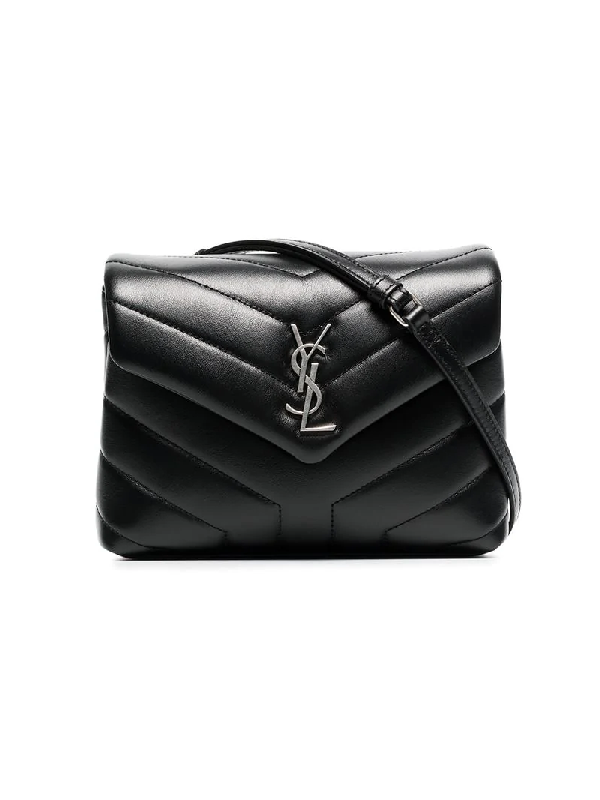Saint Laurent Loulou Monogram Ysl Mini V-Flap Calf Leather Crossbody Bag - Nickel Oxide Hardware ...