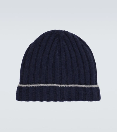 Brunello Cucinelli Ribbed Knit Beanie In Blue / Light Blue