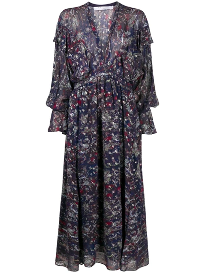 Iro Skage Gathered Printed Fil Coupé Georgette Midi Dress In Violet