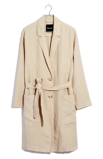 Madewell Linen Belted Long Blazer In Heathered Natural