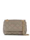 Tory Burch Fleming Soft Quilted Lambskin Leather Shoulder Bag In Grey,beige