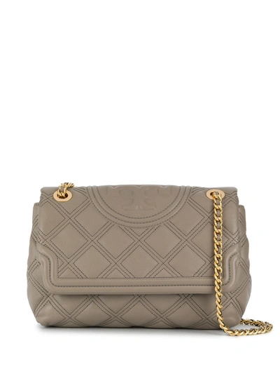 Tory Burch Fleming Soft Quilted Lambskin Leather Shoulder Bag In Grey,beige