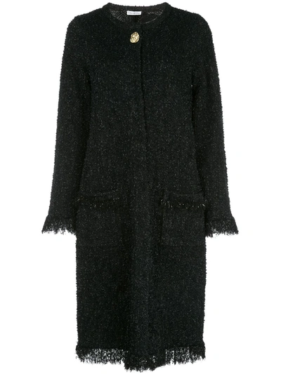 Oscar De La Renta Frayed Longline Cardigan Jacket In Black
