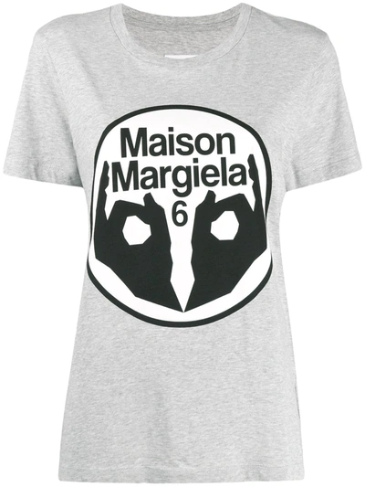 Mm6 Maison Margiela Melange Grey T-shirt With Logo Print