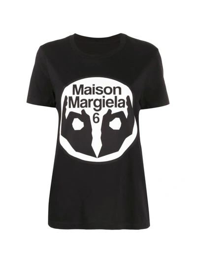 Mm6 Maison Margiela Black T-shirt With Logo Print