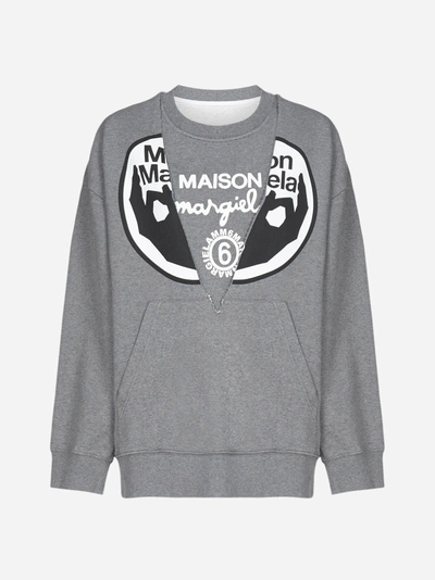 Mm6 Maison Margiela Melange Grey Printed Sweatshirt With Top