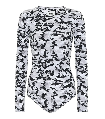 Mm6 Maison Margiela Camouflage-print Stretch-jersey Thong Bodysuit In Grey