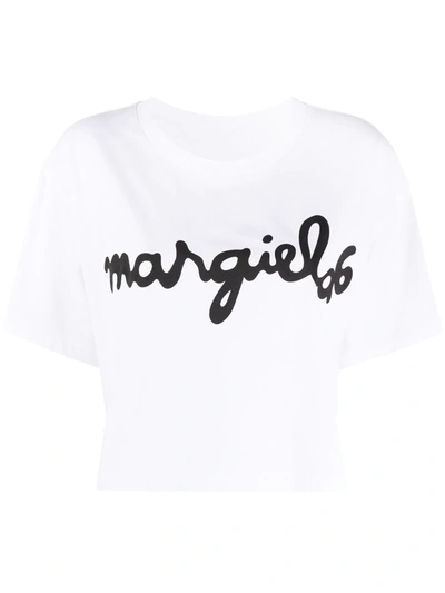 Mm6 Maison Margiela Black Logo Print Boxy T-shirt In White