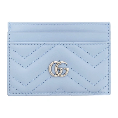 Gucci Gg Quilted Leather Card Case In 4928 Lt Blu