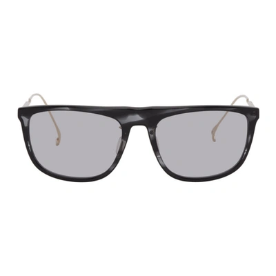 Issey Miyake Men Black And Grey Square 6 Sunglasses In Black Strip