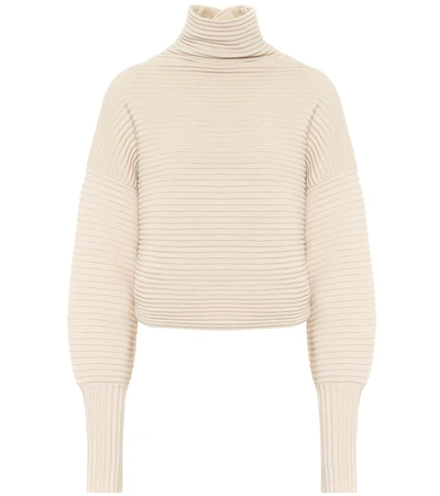 Victoria Victoria Beckham Ribbed-knit Wool Turtleneck Sweater In White