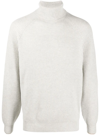 Brunello Cucinelli Ribbed Knit Roll Neck Jumper In Grey