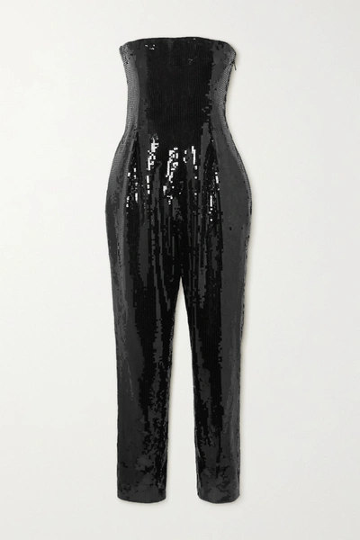Saint Laurent Strapless Sequined Crepe Jumpsuit In Black