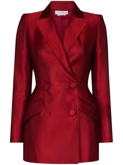 Alexander Mcqueen Double Breasted Silk Duchesse Blazer In Carnelian Red