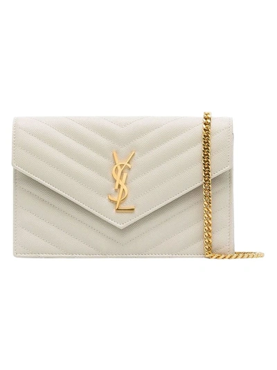 Saint Laurent Envelope Leather Wallet On Chain In White