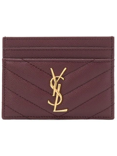 Saint Laurent Monogram Leather Card Holder In Red