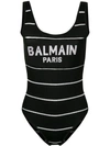 Balmain Metallic Stripe Logo Bodysuit In Black