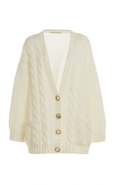 Alessandra Rich Button-detailed Oversized Mohair-wool Cardigan In White
