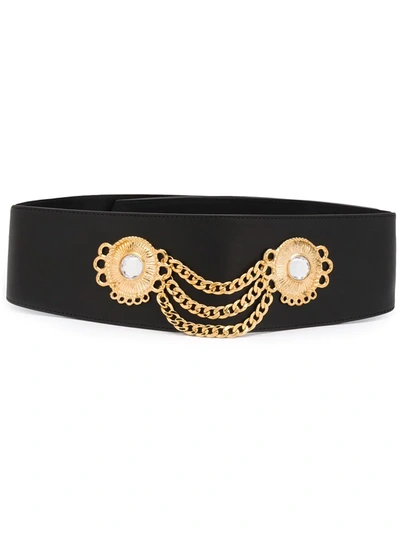 Alessandra Rich Embellished Leather Waist Belt In Black