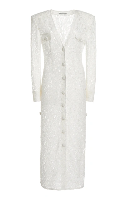 Alessandra Rich Button-front Lace Midi Dress In White | ModeSens