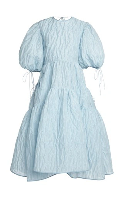Cecilie Bahnsen Libby Puffed-sleeve Cloque Midi Dress In Blue