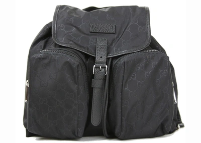 Pre-owned Gucci  Backpack Gg Nylon Medium Black