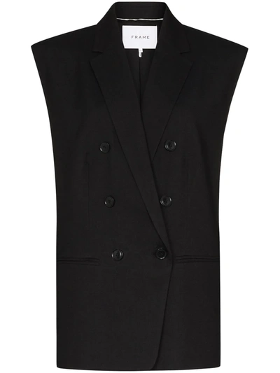 Frame Oversized Linen-blend Sleeveless Blazer In Black