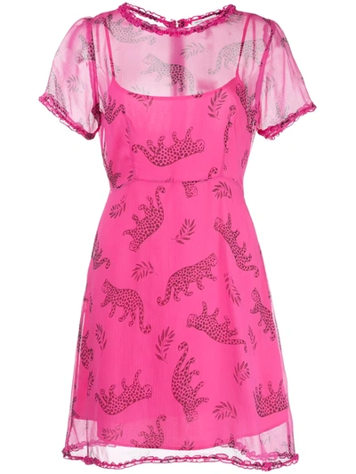 Hvn Natalie Leopard Print Mini Dress In Pink